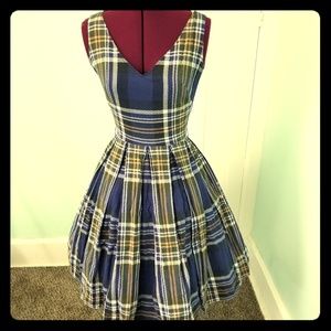 1950s Vintage Plaid Swiss-Dot Dress